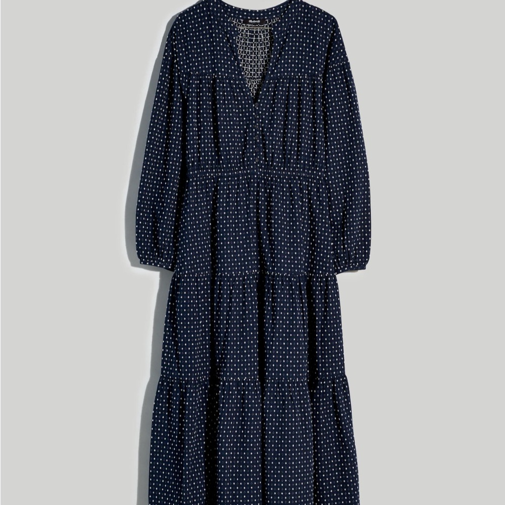 Madewell Dobby V-Neck Tiered Midi Dress